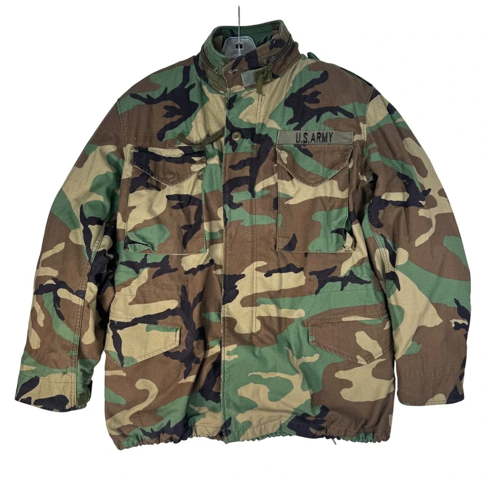 Vintage US Army M65 Field Jacket Mens M Woodland Camo Cold weather 90s & Liner